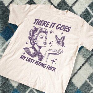 Retro Butterfly No Fcks Given Graphic Tee Cream Funny Attitude Shirt